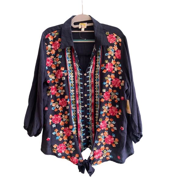 NWT Anthropologie Fig & Flower Embroidered Button Front Top - Picture 1 of 6